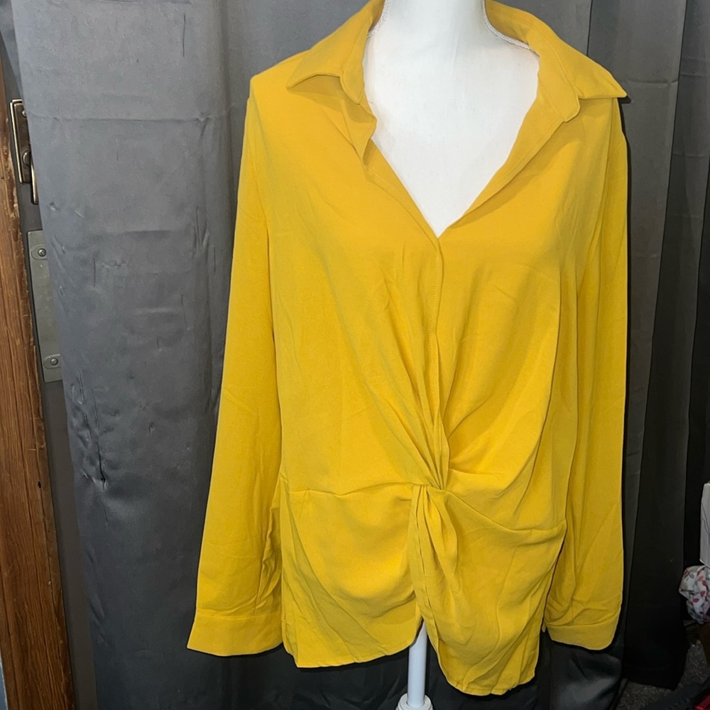 Shein size XL golden yellow twist knot front top long sleeve